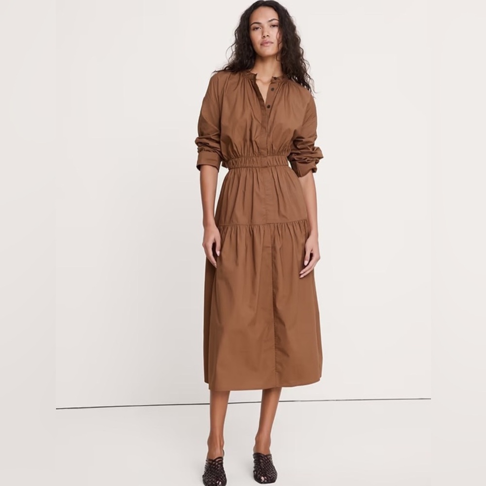 NEW! BANANA REPUBLIC COTTON POPLIN MIDI SHIRT DRESS WITH OPEN BACK 🕰️